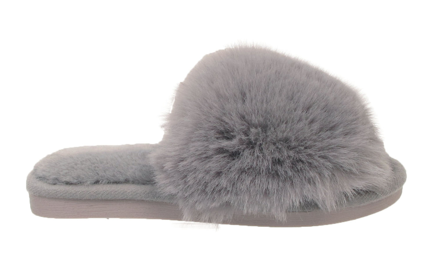 Benny Girls Open Toe Sliders Fur Sandals Slippers Grey