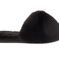 Benny Girls Open Toe Sliders Fur Sandals Slippers Black