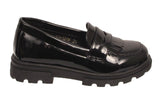 Zizi Girls Tassel Fringe Slip On Loafers Black Patent