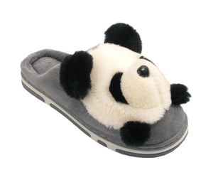 Panda Ladies 3d Novelty Fleece Lined Slippers Grey