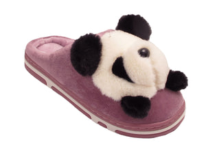 Panda Ladies 3d Novelty Fleece Lined Slippers Purple