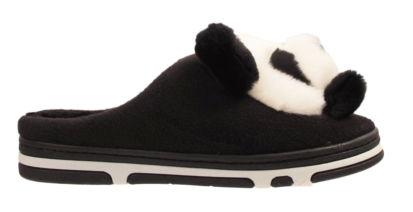 Panda Ladies 3d Novelty Fleece Lined Slippers Black