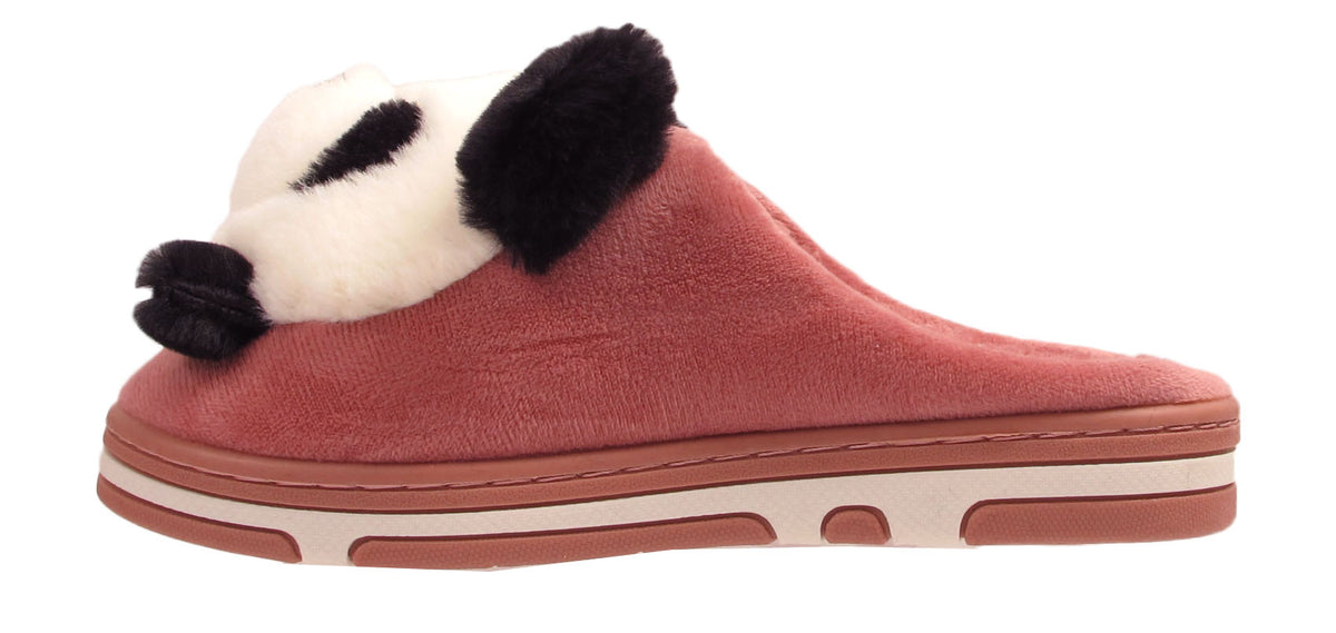 Panda Ladies 3d Novelty Fleece Lined Slippers Skin Red
