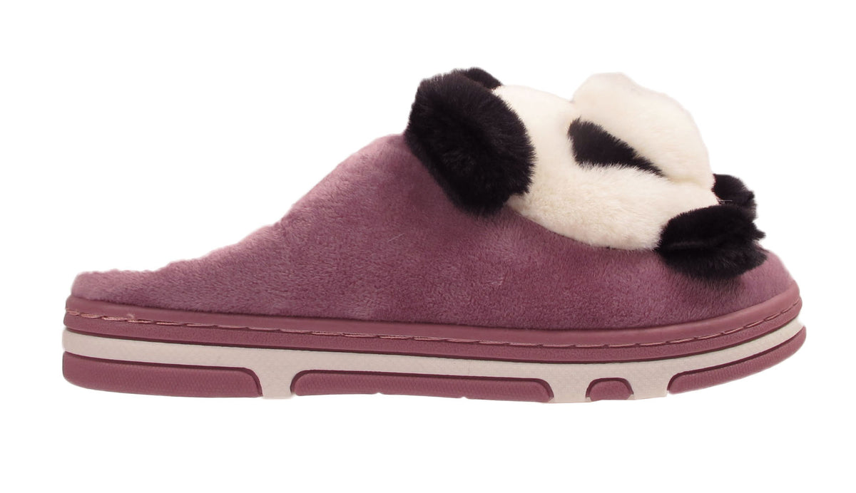 Panda Ladies 3d Novelty Fleece Lined Slippers Purple