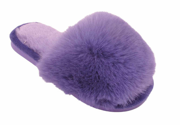 Benny Girls Open Toe Sliders Fur Sandals Slippers Purple