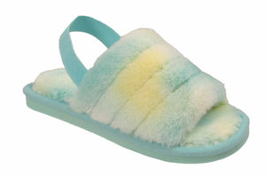 Isis Girls Open Toe Slingback Kids Fur Sandals Slippers Green