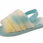 Isis Girls Open Toe Slingback Kids Fur Sandals Slippers Green