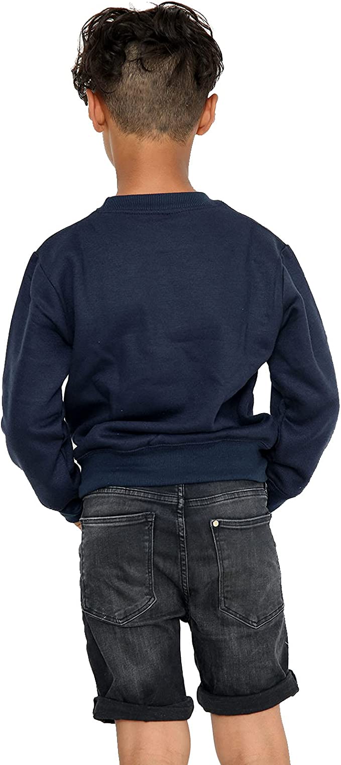 Boys Girls School Classic Sweater Kids Plain Fleece Longe Sleeve Sweatshirt Jumper Navy Blue