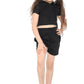 Harmony Girls Hooded Crop Top Kids Plain Summer Short Tracksuit Set Black