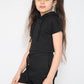 Harmony Girls Hooded Crop Top Kids Plain Summer Short Tracksuit Set Black