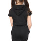 Harmony Girls Hooded Crop Top Kids Plain Summer Short Tracksuit Set Black