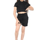 Harmony Girls Hooded Crop Top Kids Plain Summer Short Tracksuit Set Black