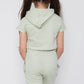 Harmony Girls Hooded Crop Top Kids Plain Summer Short Tracksuit Set Sage Green