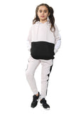 Phoebe Girls Contrast Panel Pull over Hooded Kids Full Tracksuit Dusky Pink