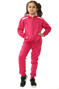 Amy Girls Plain Zip Up Hooded Kids Full Tracksuit Fuchsia