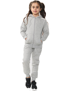 Amy Girls Plain Zip Up Hooded Kids Full Tracksuit Grey