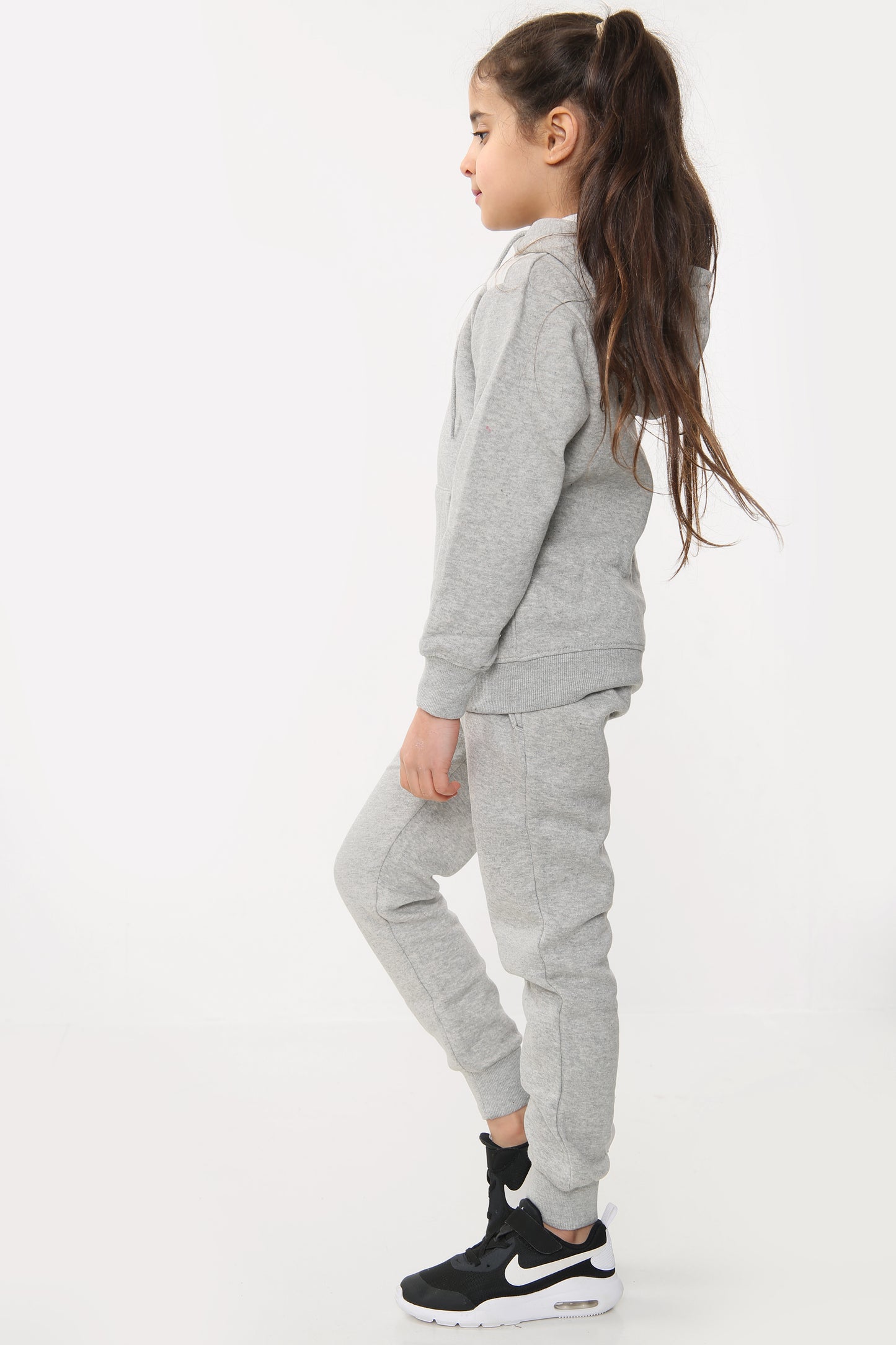 Amy Girls Plain Zip Up Hooded Kids Full Tracksuit Grey