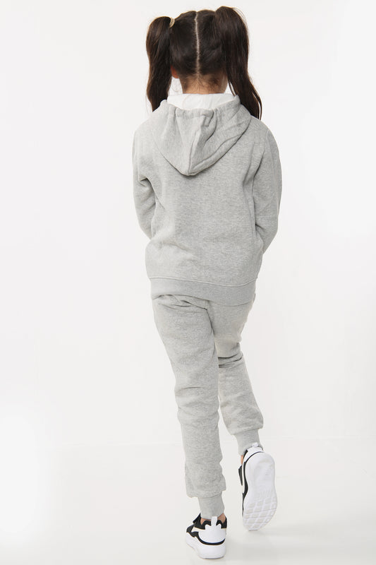 Amy Girls Plain Zip Up Hooded Kids Full Tracksuit Grey