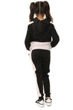 Phoebe Girls Contrast Panel Pull over Hooded Kids Full Tracksuit Black