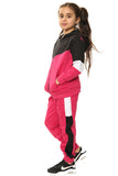 Athena Girls Contrast Zip Up  Hooded Kids Full Tracksuit Black-Fuchsia