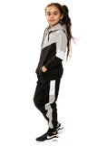 Athena Girls Contrast Zip Up  Hooded Kids Full Tracksuit Black-Grey