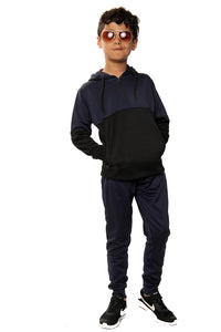 Usain Boys Pull Over Contrast Zip Hooded Tracksuit Navy