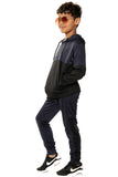 Usain Boys Pull Over Contrast Zip Hooded Tracksuit Navy