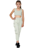 Dara Girls Cargo Jogger Crop Top Tracksuit Sage Green