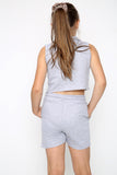 Marina Girls Zip Crop Top Summer Short Tracksuit Set Grey