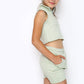 Marina Girls Zip Crop Top Summer Short Tracksuit Set Sage Green