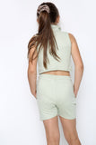 Marina Girls Zip Crop Top Summer Short Tracksuit Set Sage Green