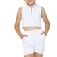 Marina Girls Zip Crop Top Summer Short Tracksuit Set Sage White