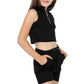 Marina Girls Zip Crop Top Summer Short Tracksuit Set Black