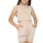 Marina Girls Zip Crop Top Summer Short Tracksuit Set Sage Stone