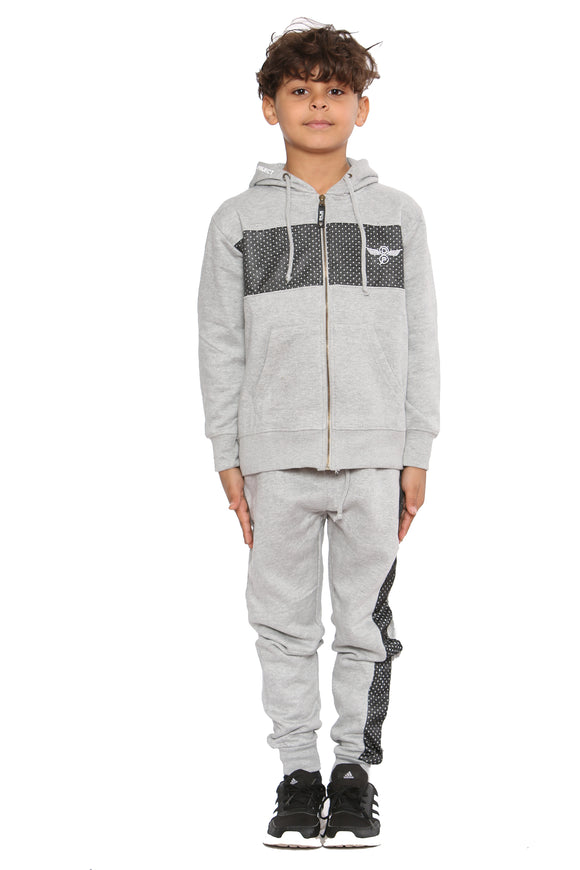 Boys DLX  Zip Contrast  Hooded Tracksuit Grey