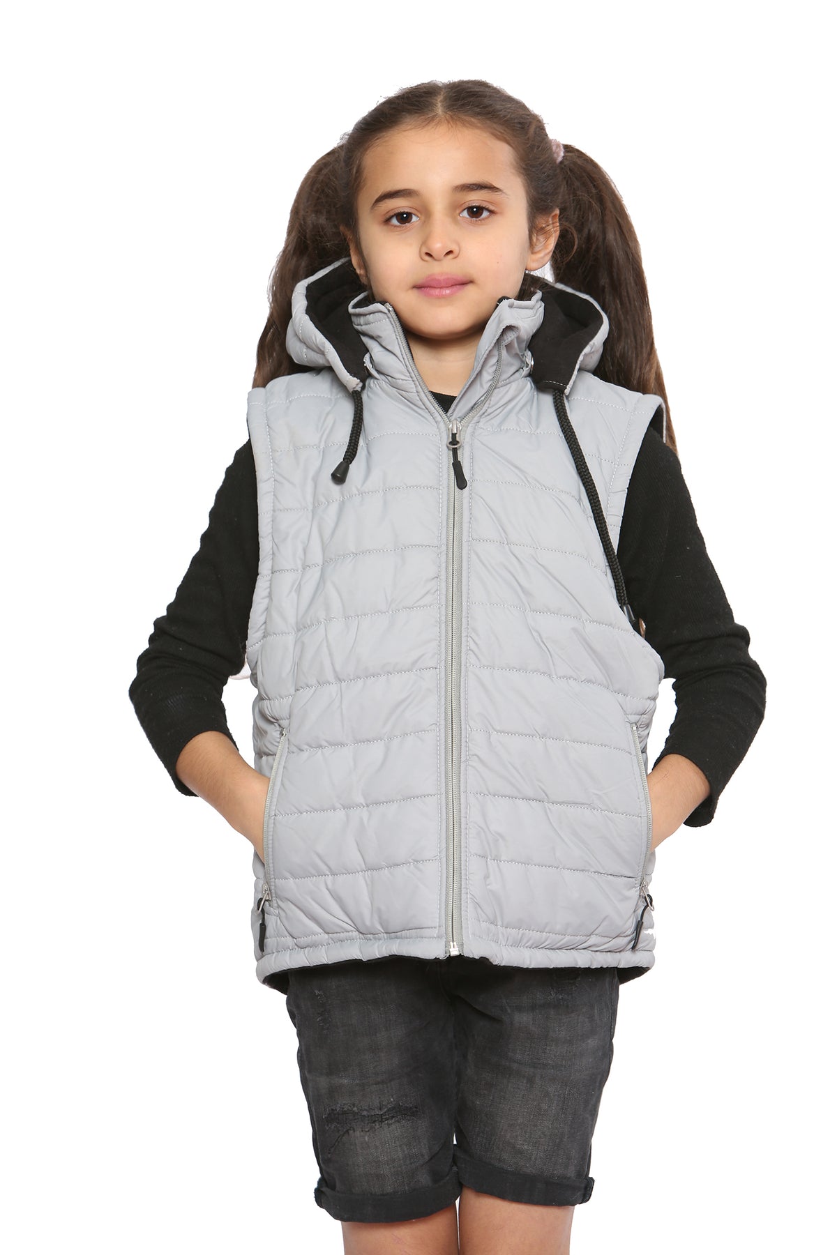 Raphael Unisex Kids Gilets Hooded Body Warmer Grey
