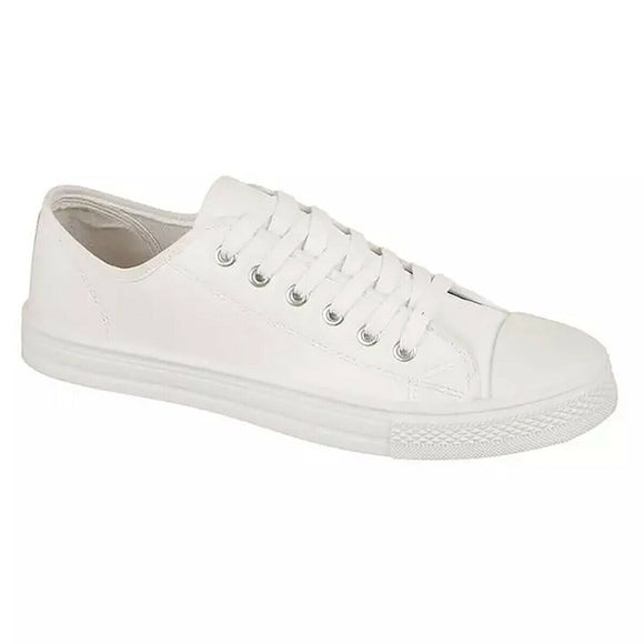 Cambridge Mens Faux Leather Lace Up Trainers Shoes White