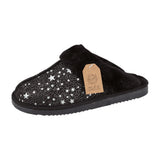 Tiggi Ladies Star Print Fleece Lined Mule Slippers Black