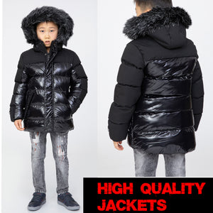 Boys High Quality Puffa Jacket Padded School Kid Coat Hooded Fur Fleece Children