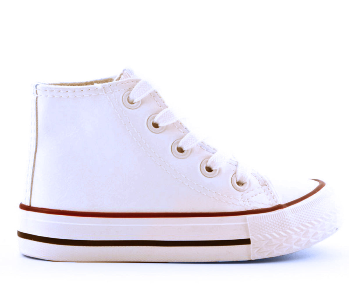 James Kids High Top Lace Faux Leather Trainers White School Shoes