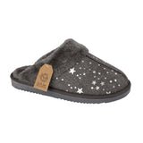 Tiggi Ladies Star Print Fleece Lined Mule Slippers Dark Grey