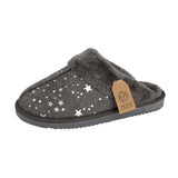 Tiggi Ladies Star Print Fleece Lined Mule Slippers Dark Grey