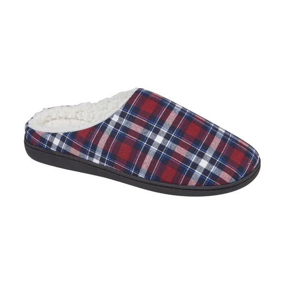 Mens checked fleece lined Turkish back mule Slippers Holkam