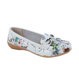 Botanical  Ladies Leather Tassel Loafers Moccasin Shoes White