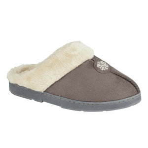 Snuggle Snow Flake Faux Fur Collar Slippers Charcoal Grey