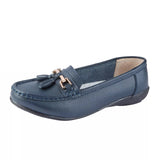 Nautical Wide Fit Series Ladies Leather Tassel Loafers Moccasin Shoes Navy