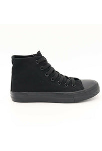 Zya Ladies High Top Canvas Lace Up Trainers Plain Black ItsNice