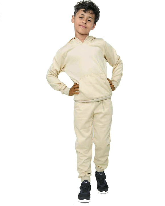 Edgar Boys Pull Over Plain Hooded Tracksuit Camel