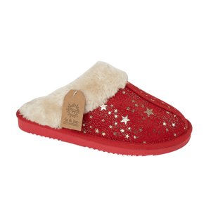 Tiggi Ladies Star Print Fleece Lined Mule Slippers Red