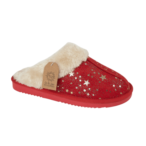 Tiggi Ladies Star Print Fleece Lined Mule Slippers Red